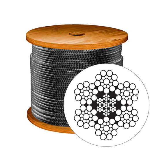 Cable de Acero Negro Tipo Boa, 6x19, Alma de Acero, 1 1/2" Diametro